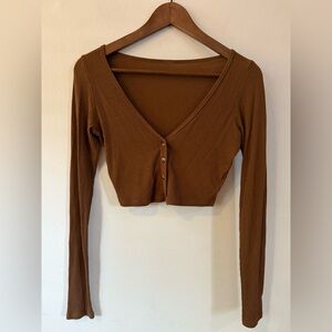 ALO Yoga Ribbed Whisper Cardigan in Cinnamon Brown